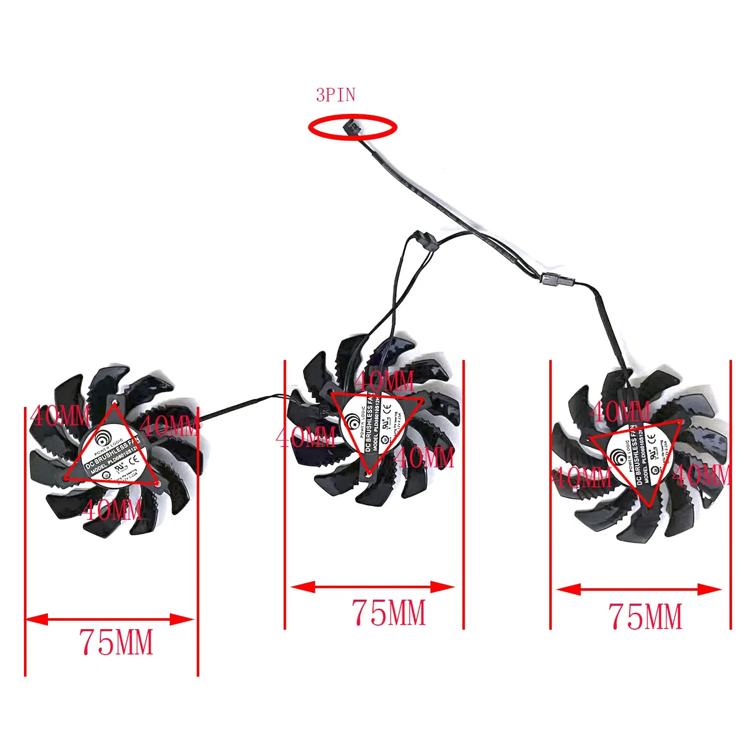 Brand new 3 FAN 75MM 3PIN PLD08010S12H suitable for Gigabyte AMD Radeon R9 270X 280X 290X WINDFORCE 3X graphics card fan