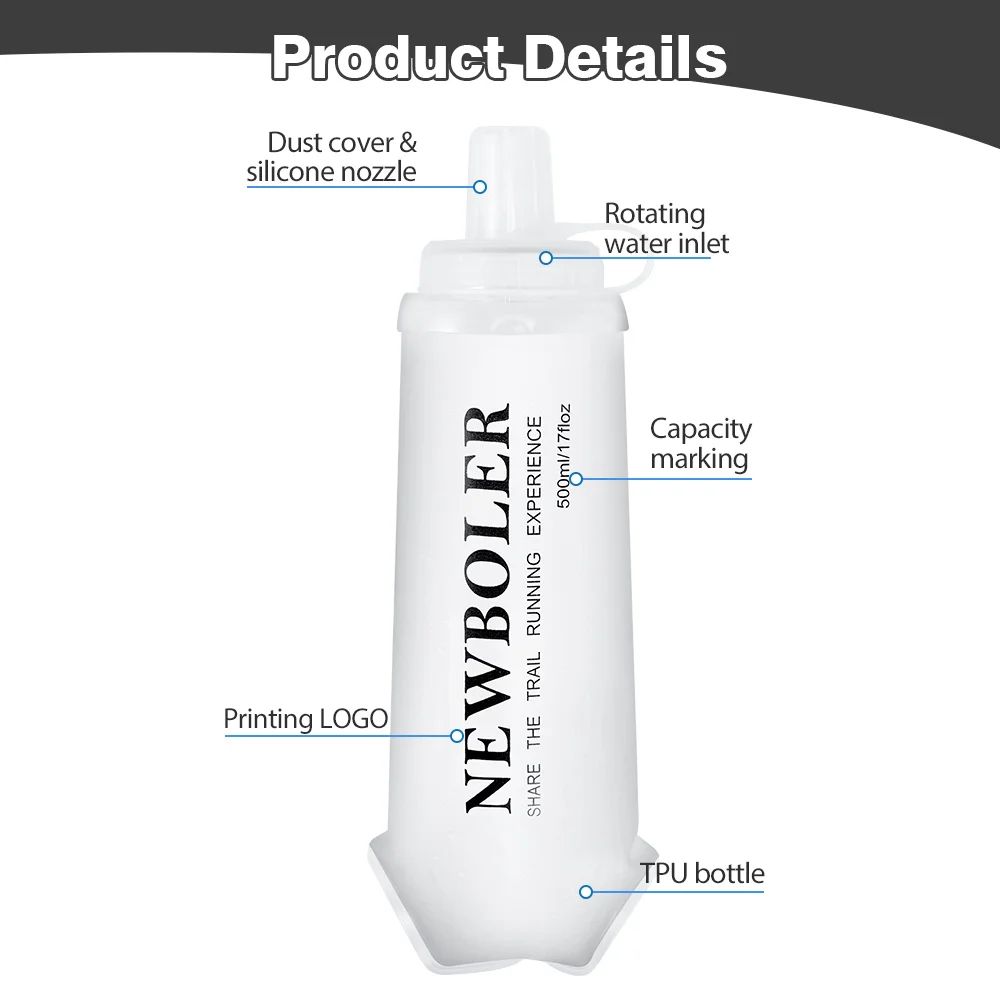 NEWBOLER Sport-Wasserflaschen, BPA-frei, zusammenklappbar, weiche Flasche, Laufen, Camping, Wandern, Hydroflasche, weiche Wasserflasche für die Hydratation – Detail 9