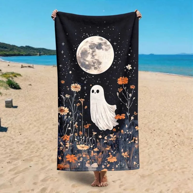 Newest Beach Towel Vintage Book Ghost Leaf Print Black Base Beach Towel Soft Microfiber Quick Dry Swimming Bath Towel