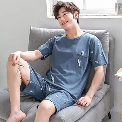 New Pajamas Loungewear Set Men's Summer Youth Short Sleeve Loose Simple Casual Loungewear Set Plus Fat Plus Size Boys' Pajamas