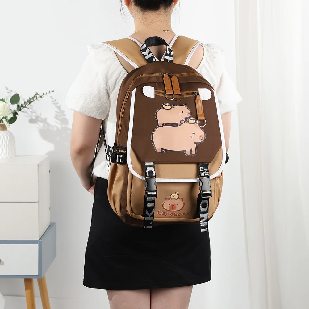 Capybara Kawaii Schoolbag with Pencil Case Casual Bookbag Adjustable Strap Stylish Rucksack Travel Backpack