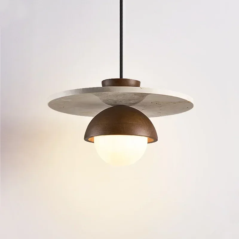 Creative Walnut Wood LED Pendant Light Accents Hanging Bedroom Bedside Nightstand Small Lamp Home Decor Design Chandelier