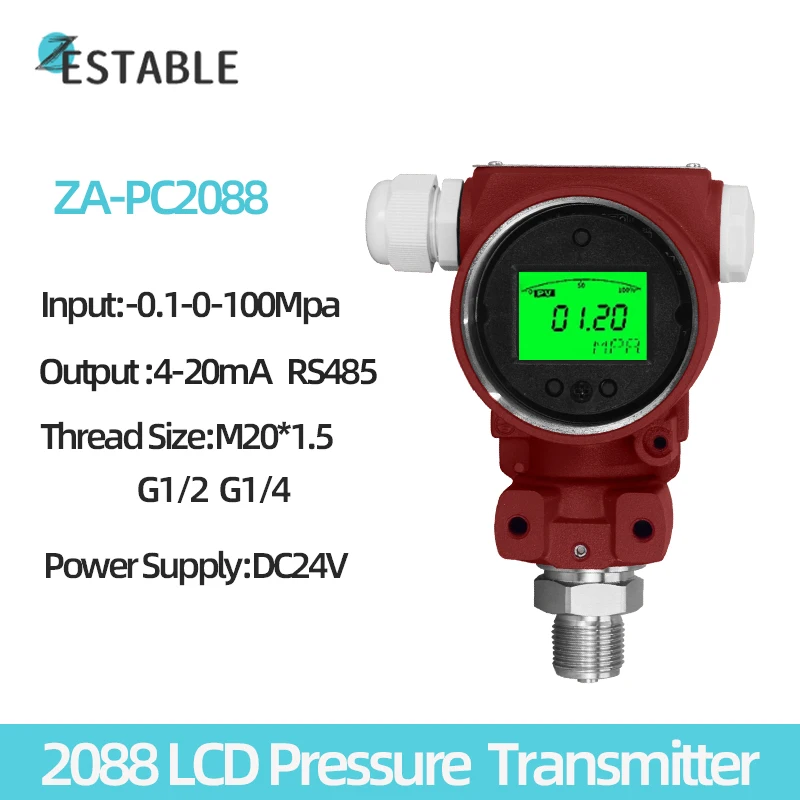 2088 LCD Display Pressure Transmitter 4-20mA Output Measuring -0.1-100Mpa Water Air Oil Liquid Positive Negative Pressure Sensor