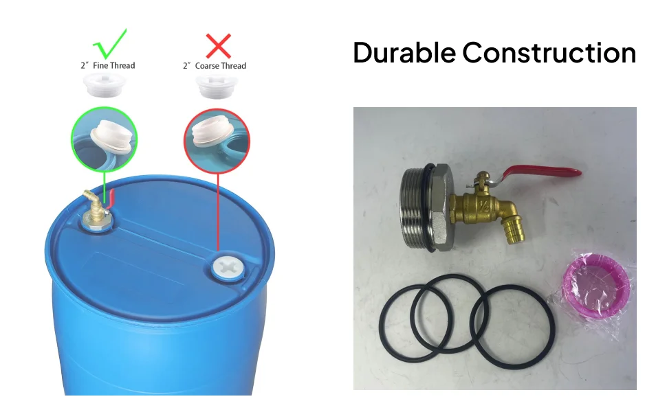 2 Inch Barrel Spigot Stainless Steel Drum Faucet Gasket Seal Fitting for 55 Gallon Oil Storage