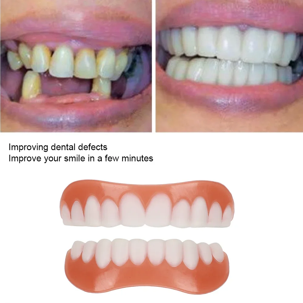 Juego de 2 soportes de imitación de silicona, pegatinas para blanquear los dientes superiores e inferiores, carillas profesionales de sonrisa perfecta, accesorio Dental cosmético