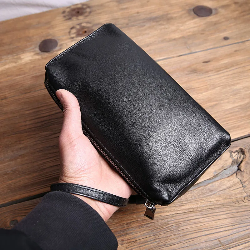 

AETOO Handbag men's leather large-capacity first layer cowhide clutch casual long wallet soft leather mobile phone bag clutch