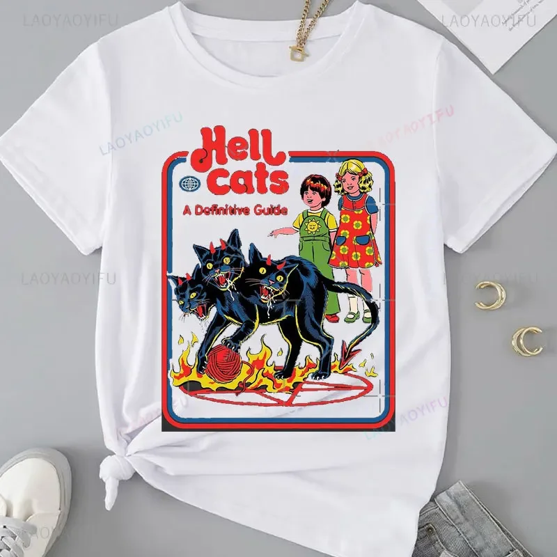 Hell Cats Satan Horror cotton TShirt Men Demon Death Scary Devil Graphic Top Satanism Alien Reaper Satanist Tee Unisex Camisetas