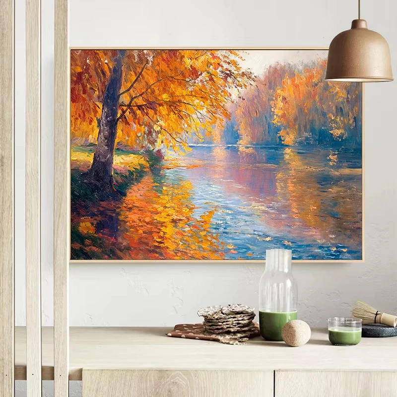 Mountain Autumn Forest Cabin Landscape Butterfly Poster Oak Tree Art Serene Canvas Painting Print Wall Art Room Home Decor Gift