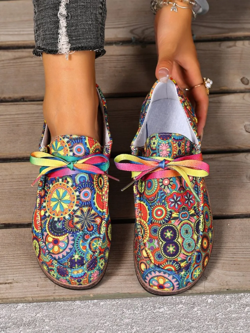 2026 Bestseller Neue Modische Damen-Sneaker mit Schnürung, Bedruckte Damen-Flats, Outdoor-Freizeitschuhe für Damen, Zapatos De Mujer – Detail 2