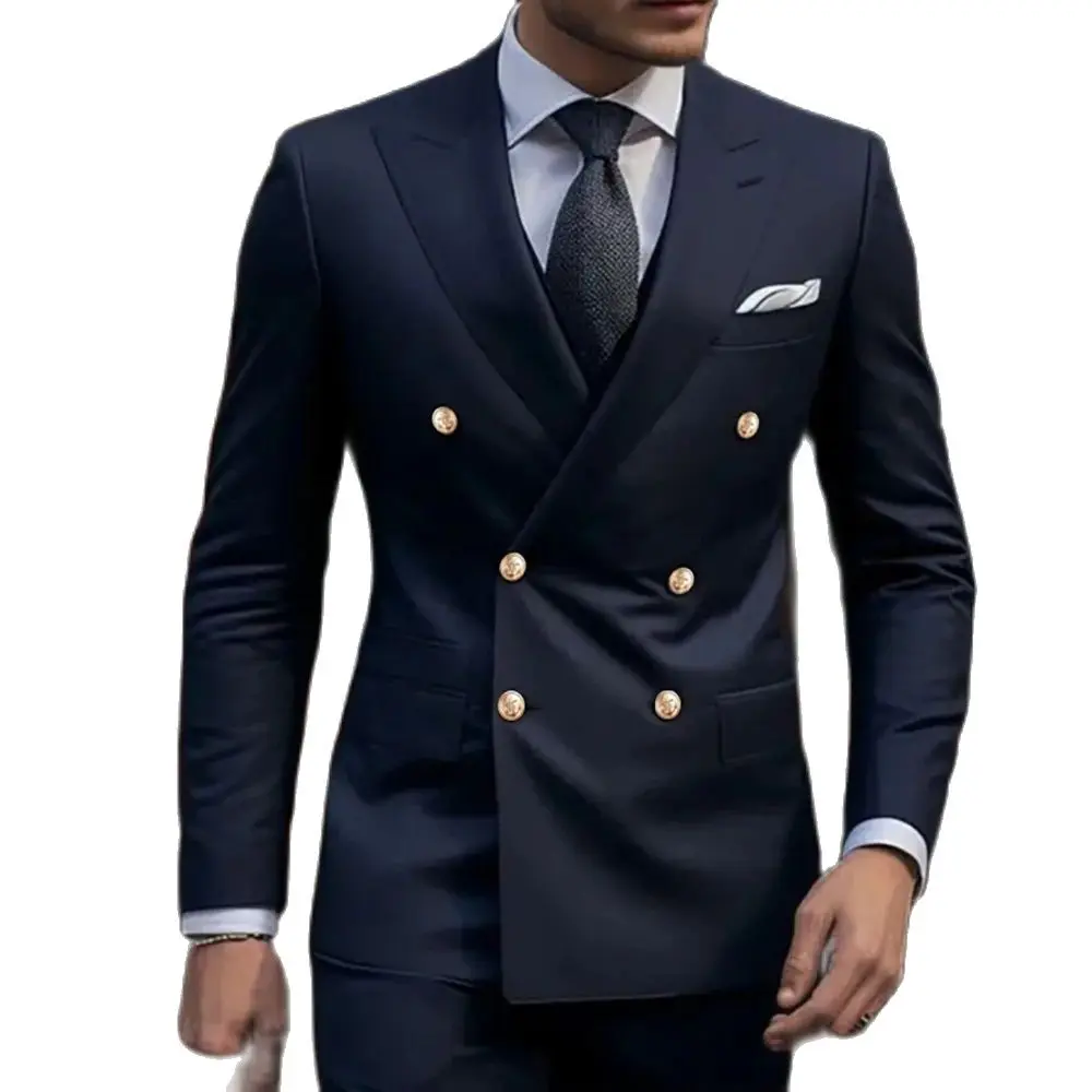 Luxury Navy Blue Men Suits Slim Fit 2 Piece Jacket Pants outfits High Quality Male Clothing Smart Casual Business Full Sets 2024