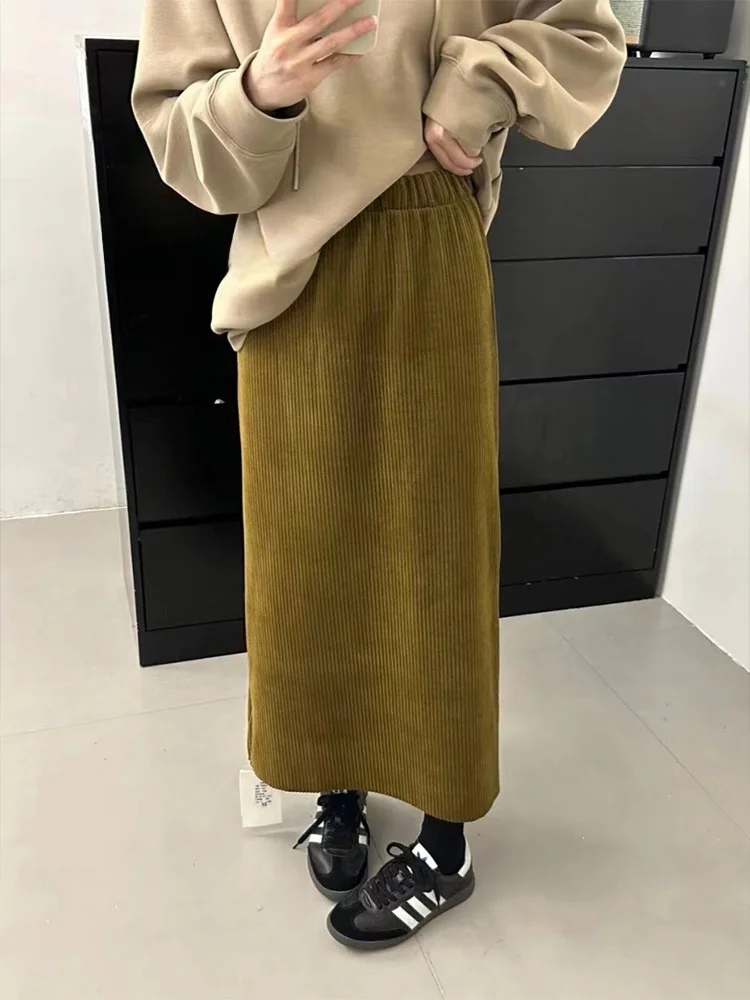 

High Waist Corduroy A-Line Skirt Women's Autumn Winter Mid-Length Straight Cut Skirts Brand Bule Euro Sle
