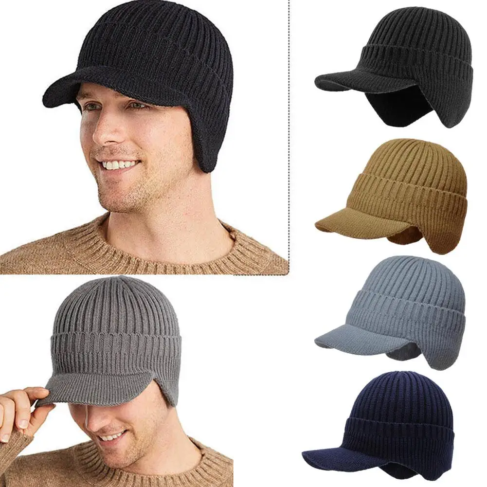 Outdoor Ear Protector Cap Thick Bicycle Knitted Cap Tongue Knitted Visors Hat Cap Men Scarf Thickened Baseball Duck Windpro C4O9