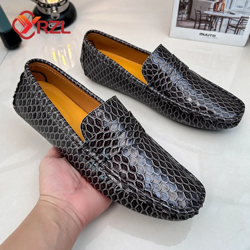 

YRZL Loafers Men Handmade PU Leather Loafer Casual Driving Flats Slip-on Luxury Comfy Moccasins Black Loafers Shoes for Men