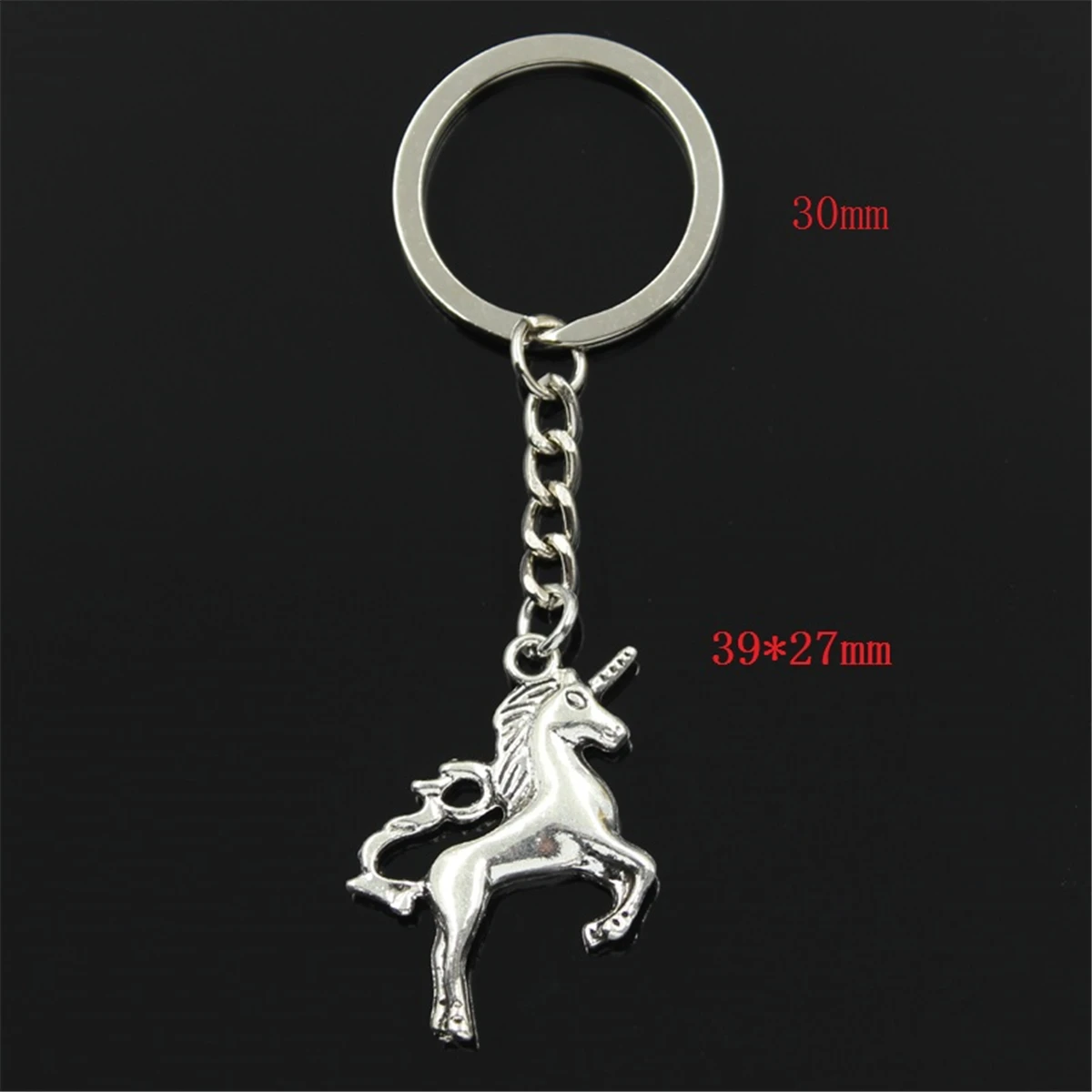 Fashion Keychain 39x27mm Horse Unicorn Silver Color Pendants DIY Men Jewelry Car Key Chain Ring Holder Souvenir For Gift