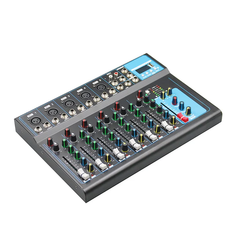 

Professional 7-way digital mixer, microphone recording DJ mixer, stage Bluetooth audio speaker set equipment