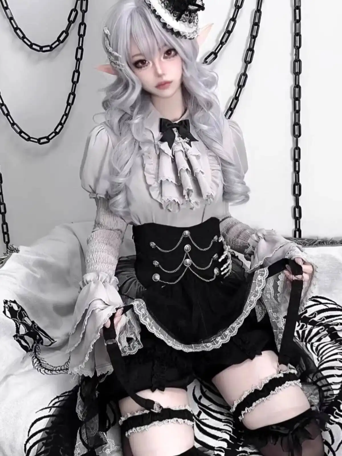 

Tale Dark Fairy Lolita Dress Gothic Waist-Cinching Skirt Lolita Palace Style Shirt Shorts Halloween Cosplay for Women