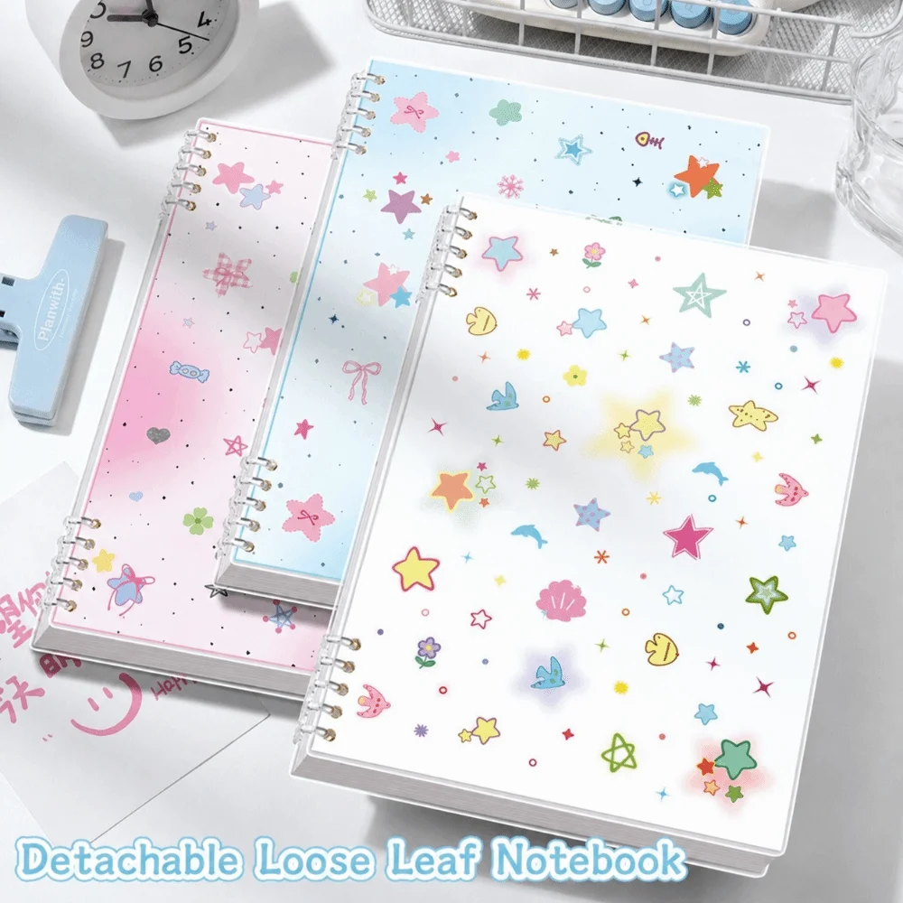 Durable A5/B5 Binder Notebook Star Print Dopamine Color Lined Notebook Detachable Journal Students