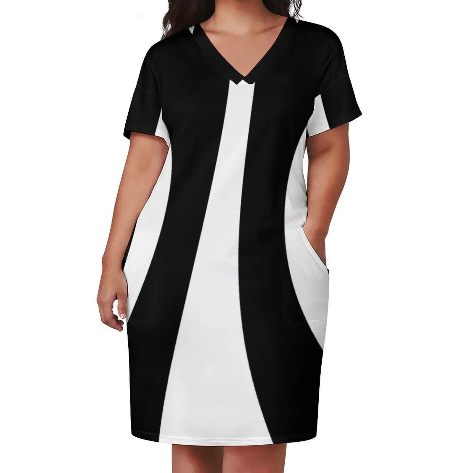 White on Black Sixties Retro Mod Style Loose Pocket Dress women