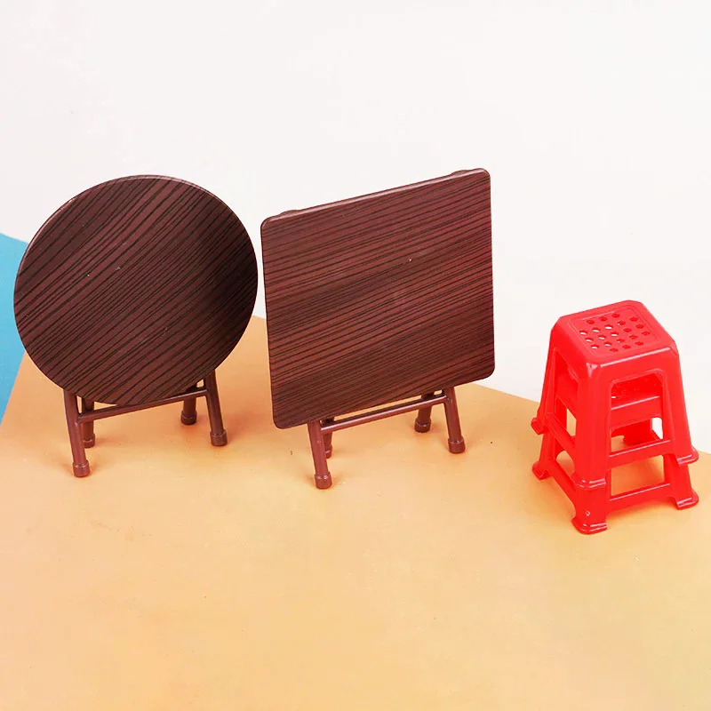 1Set 1:12 دمية مصغرة طاولة قابلة للطي البراز طاولة طعام الأثاث نموذج المنزل ديكور لعبة بيت الدمية الملحقات