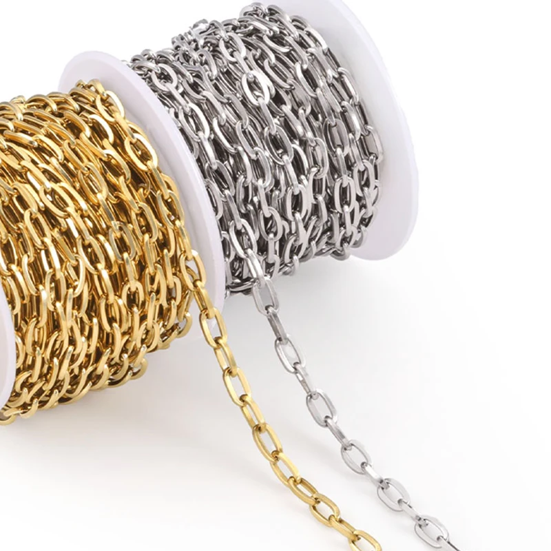 

1Meter 4mm Stainless Steel Charm Oval Cross Chains Findings For DIY Fashion Bracelet Necklace Making Jewelry Accessories