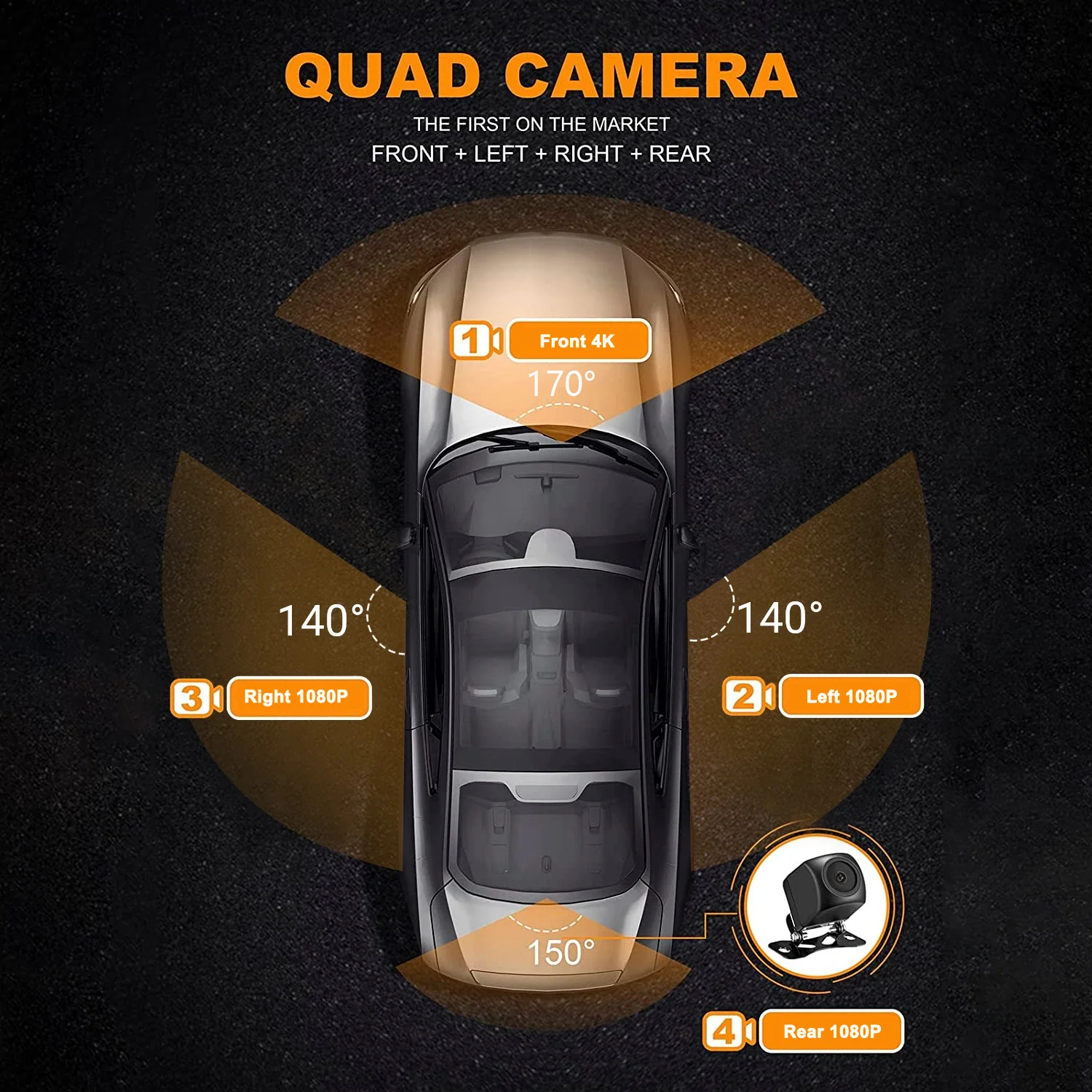 4K Dash Cam 4-Channel Record 1080P ADAS BSD Car DVR WIFI Rear View Mirror Auto Video Recorder Camera Ultra HD 24H Parking Black