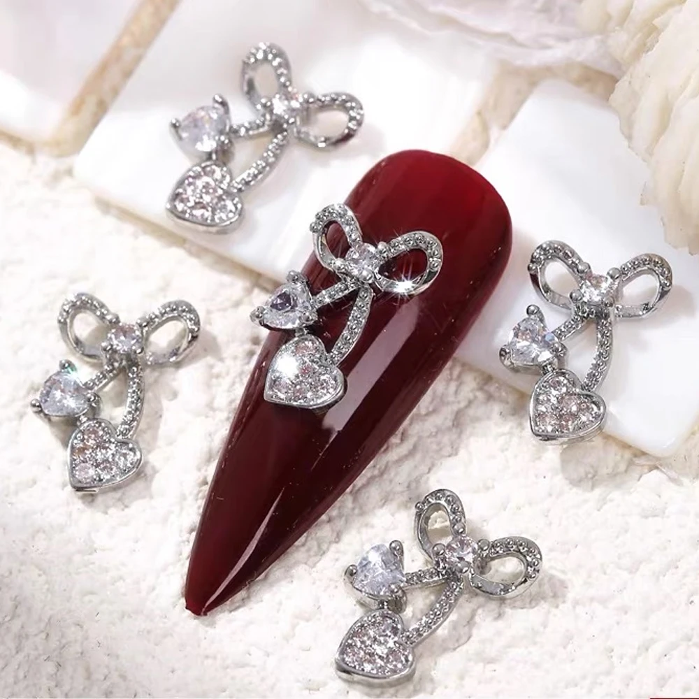 10pcs Luxurious Zircon Alloy Nail Decoration 3D Silver Gold Bow，butterfly，Nail Art Charm DIY Christmas & New Year Nail Supplies