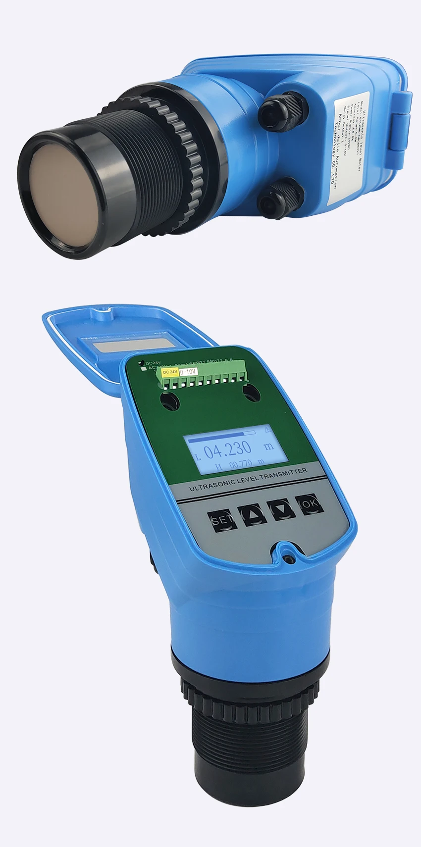 Ultrasonic Water Level Sensor Alarm 4-20mA Signal Output for Fluid River Height Measurement 0~20M