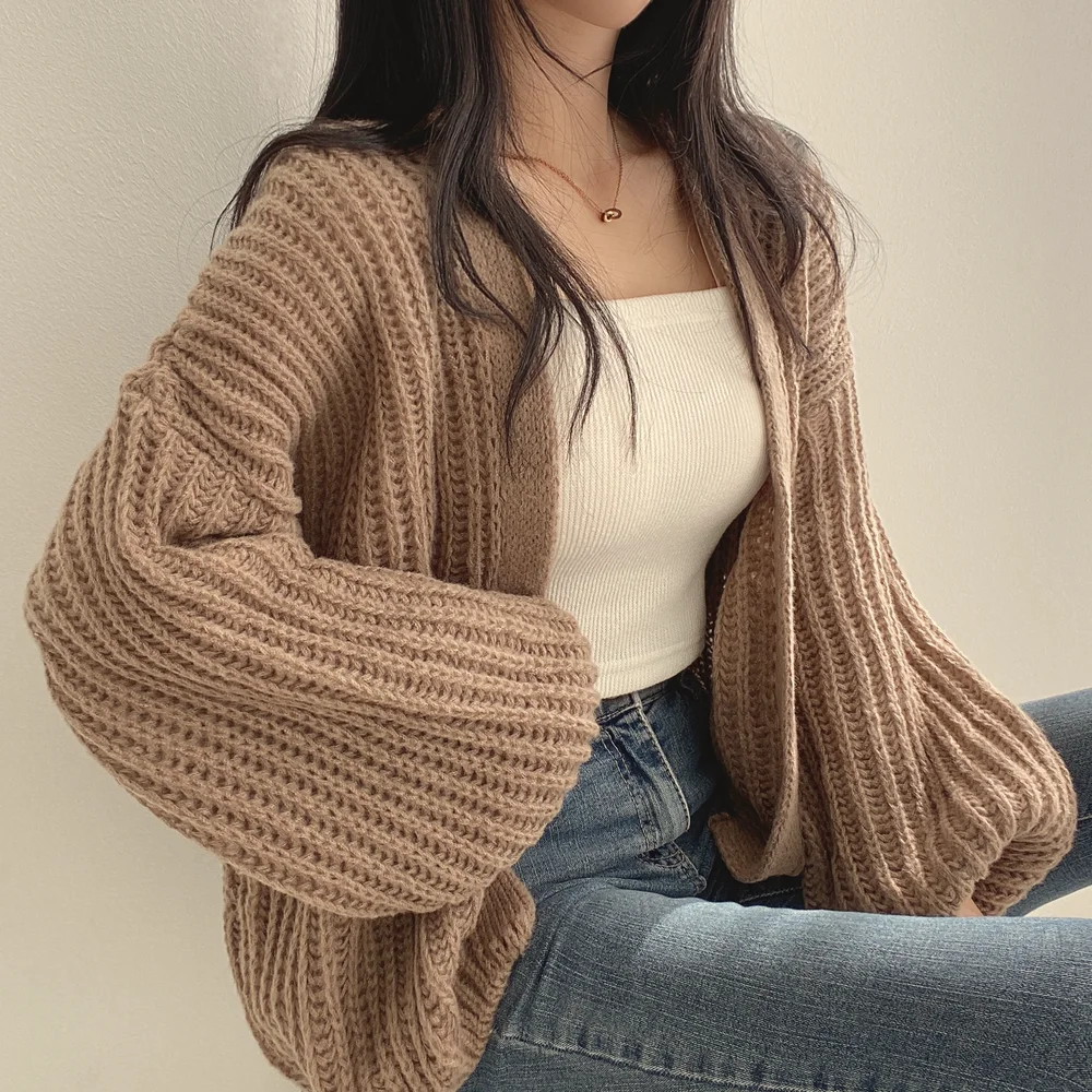 Women V-Neck Oversized Cardigan Casual Solid Color Long Sleeve Office Lady Lazy Sweaters Elegant Holiday Y2K Streetwear Jumpers