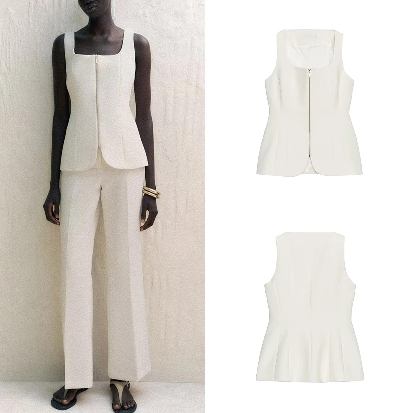 

Z 2025 New Faion Zipper Tightened Vest Sle Brtte Top Polyester Fiber Commute Sle Regular Length Pure Color