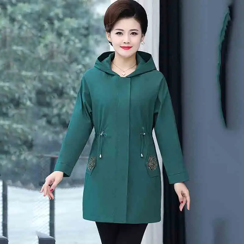 Women's Spring And Autumn Fashion Solid Color Pocket Splicing  New Women's Temperament Loose Hooded Zipper WindbreakerLady