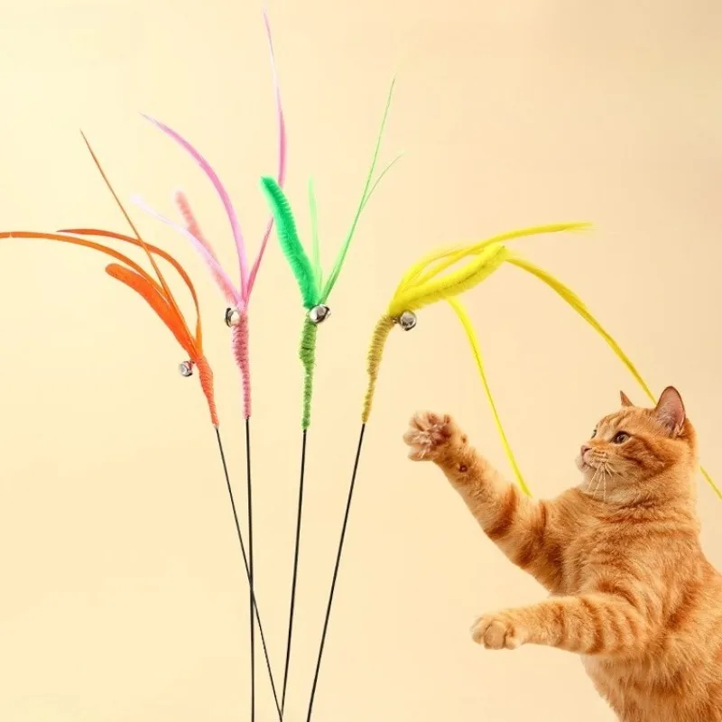 القط إغاظة عصا لدغة مقاومة القطب الطويل الذاتي مهدئا أداة الكلب حكيم ريشة الذيل العشب القط لعبة الصوت التفاعلية مستلزمات الحيوانات الأليفة