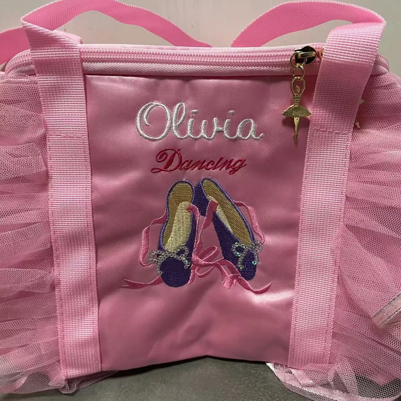 Pink color kids dance bag customized kids ballet dancing backpack personalized princess girls gift ballet class backpacks