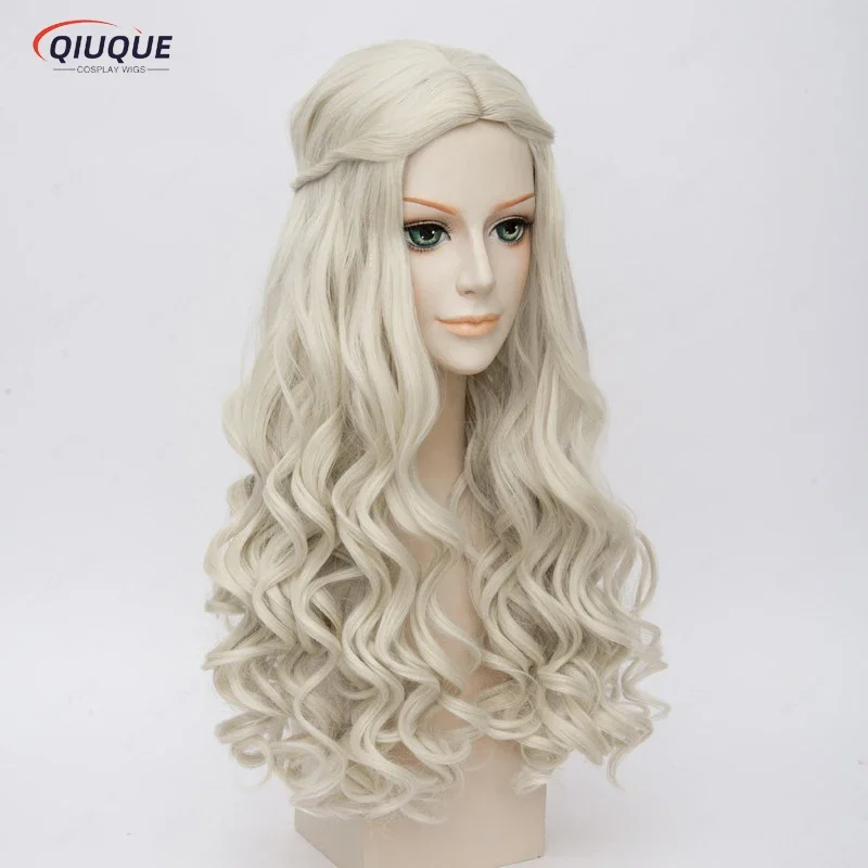 Alice in Wonderland White Queen Cosplay Wig Long Braid Blonde Curly Heat Resistant Synthetic Hair Wigs Wig Cap