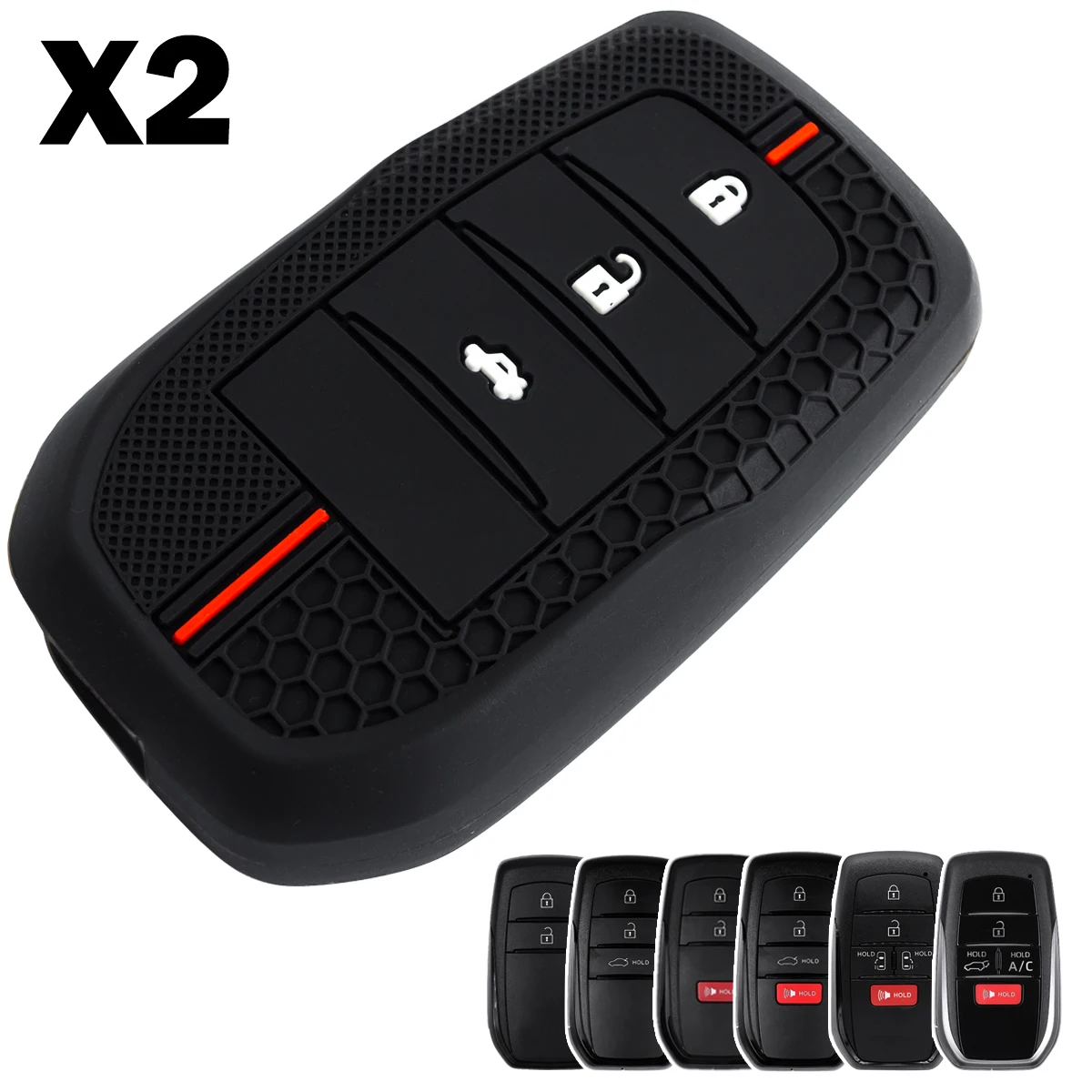 2x funda de silicona para llave de coche, funda, soporte, llavero para Toyota Camry Grand Highlander Yaris Corolla Cross bZ4X Prius Prime Hilux