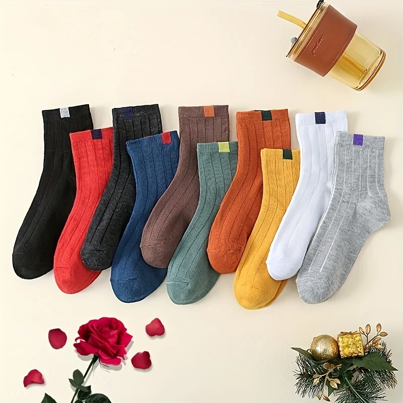 5 Pairs Women Multi-Color Socks Comfortable Breathable Soft High Quality Crew Socks Casual Fashion Sports Sox Sweat-absorbing