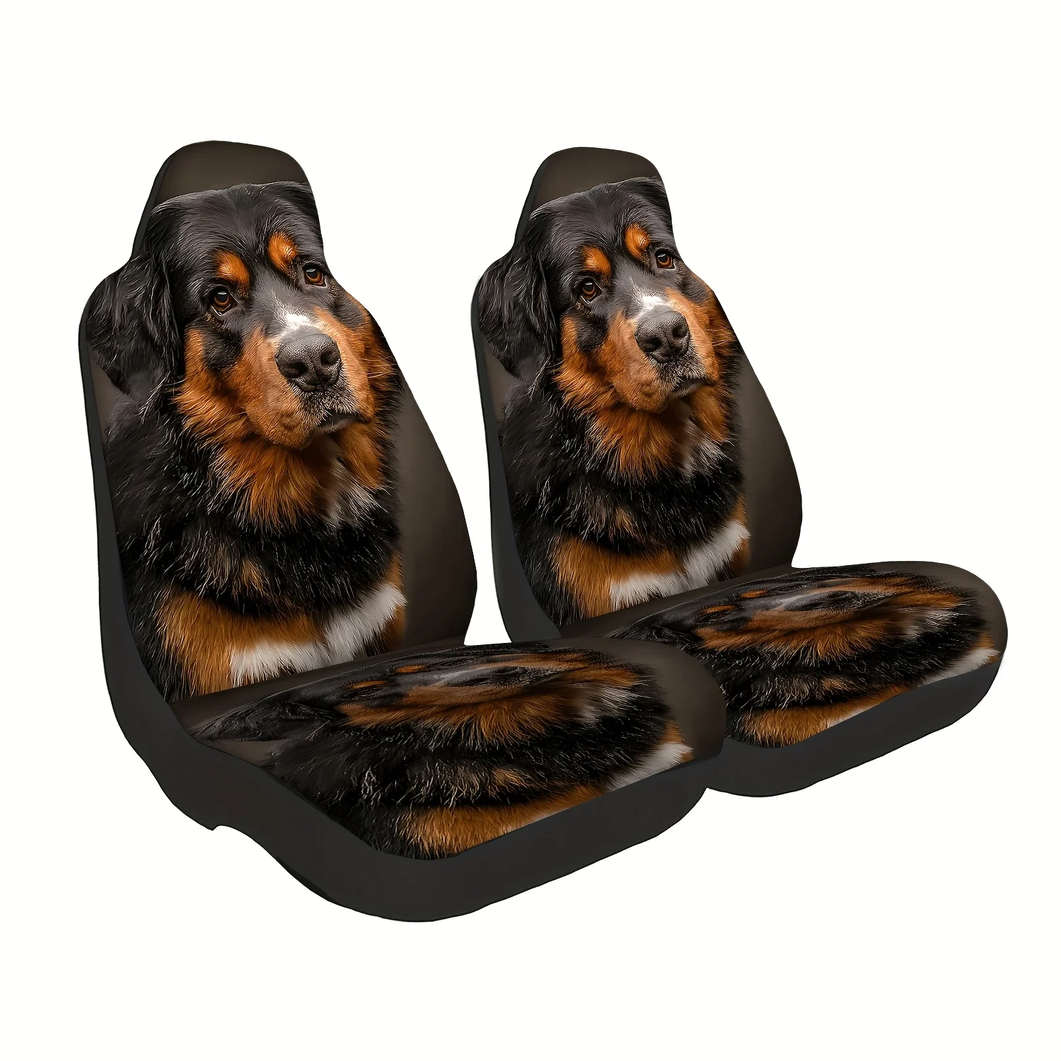 Set Of 2 Bernese Mountain Dog Patterned Car Seat Covers, Adorable Interior Additions For Car Seats, Front Seat Protectors Suitab
