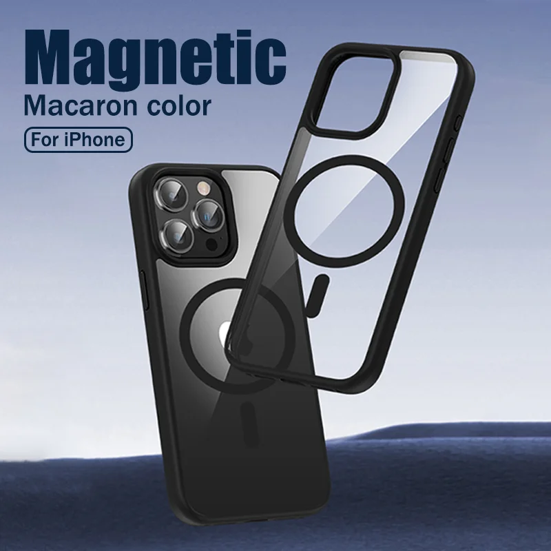 Macaron Color Magnetic Case For Apple iPhone 16 15 13 14 Pro Max Plus 11 12 Transparent Phone Protector Full Cover For Magsafe