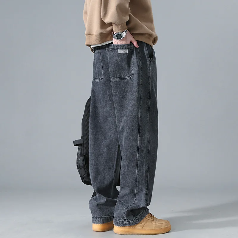 Männer Baggy Jeans Vintage Frühling Herbst lose gerade gerade Jeans mit weitem Bein einfarbig männlich lässig Mode Streetwear