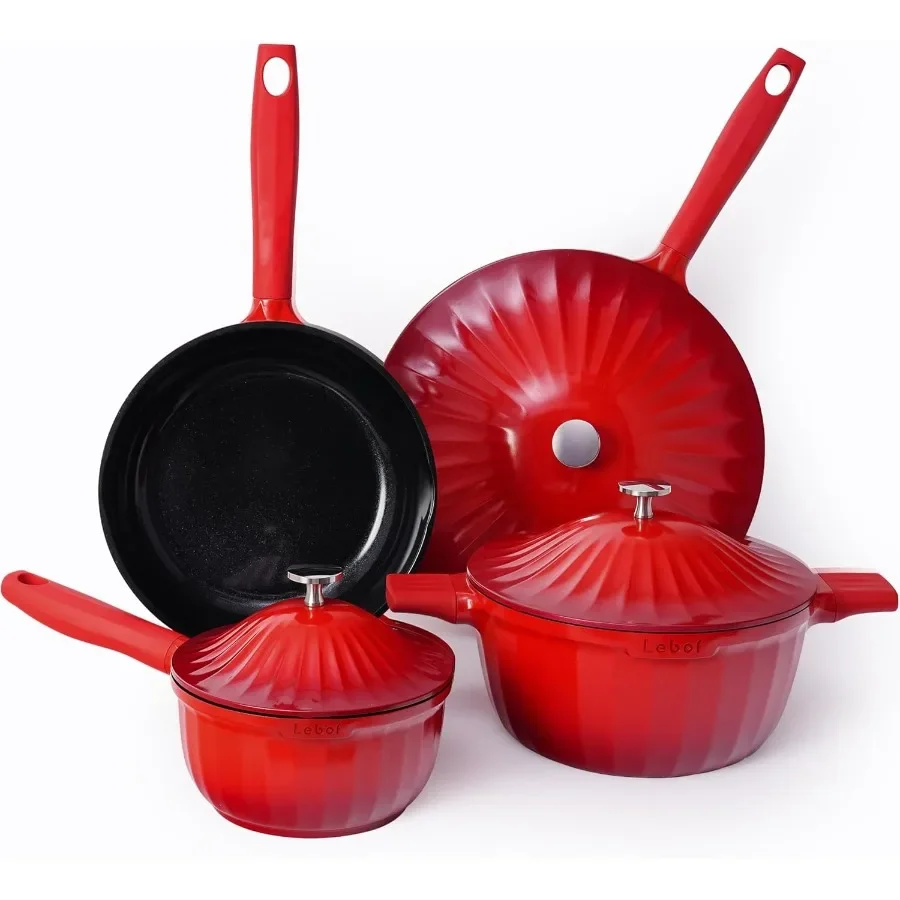 

Nonstick Ceramic Cookware Set 7 Piece Titanium Cast Aluminum Pots and Pans Set with Lids Non Toxic PFASFree Compatible with All
