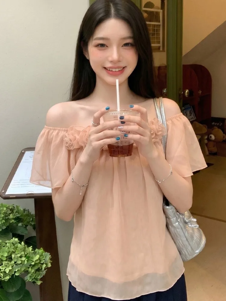 

Elegant Floral 3D Printed One-Shoulder Short-Sleeve Loose Women's Shirt Summer New Style Slimming Versatile Top Citywalk