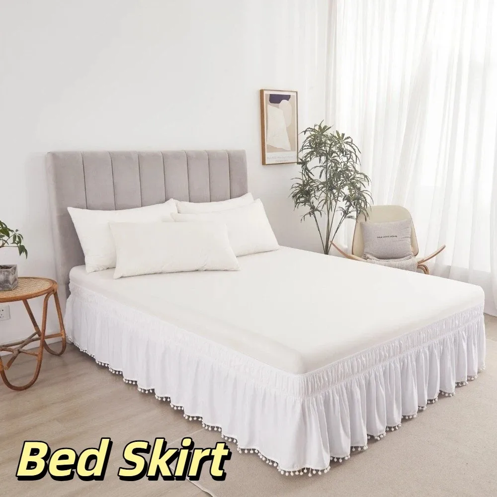 Comfortable Polyester Bed Skirt Elastic Removable Bed Ruffles Solid Color Bed Side Decorations Bed Side Skirt Bedroom