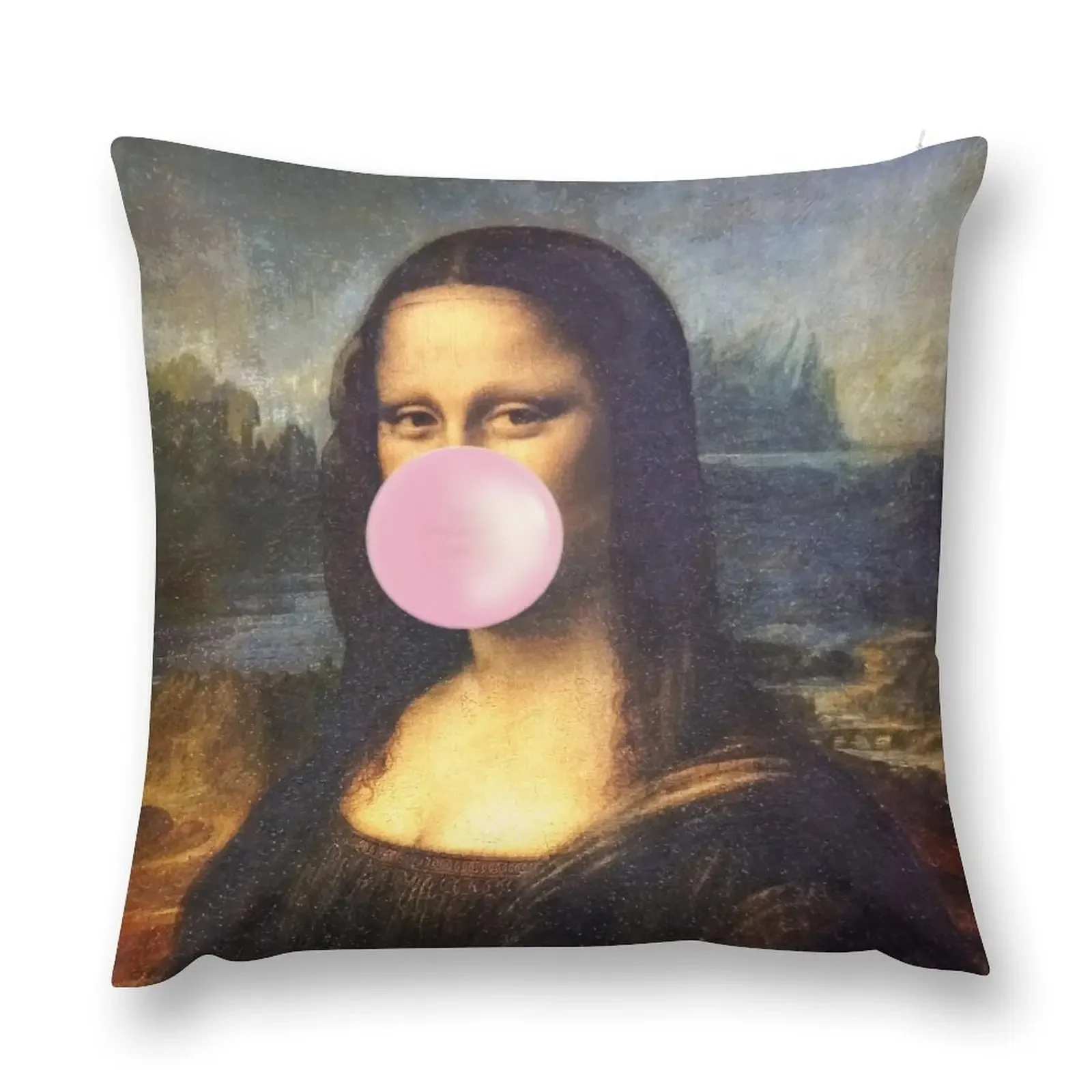 Mona Lisa Blowing Bubblegum Throw Pillow Decorative Cover For Living Room ornamental pillows pillow