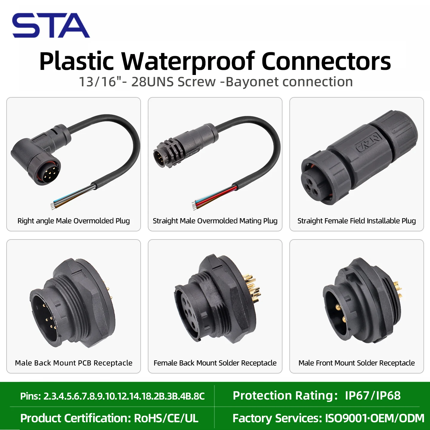 LTW Waterproof Cable Connector Bayonet Lock Quarter-turn industrial plug Panel Mount Socket 2 3 4 5 6 7 8 9 10 12 14 18 Pin