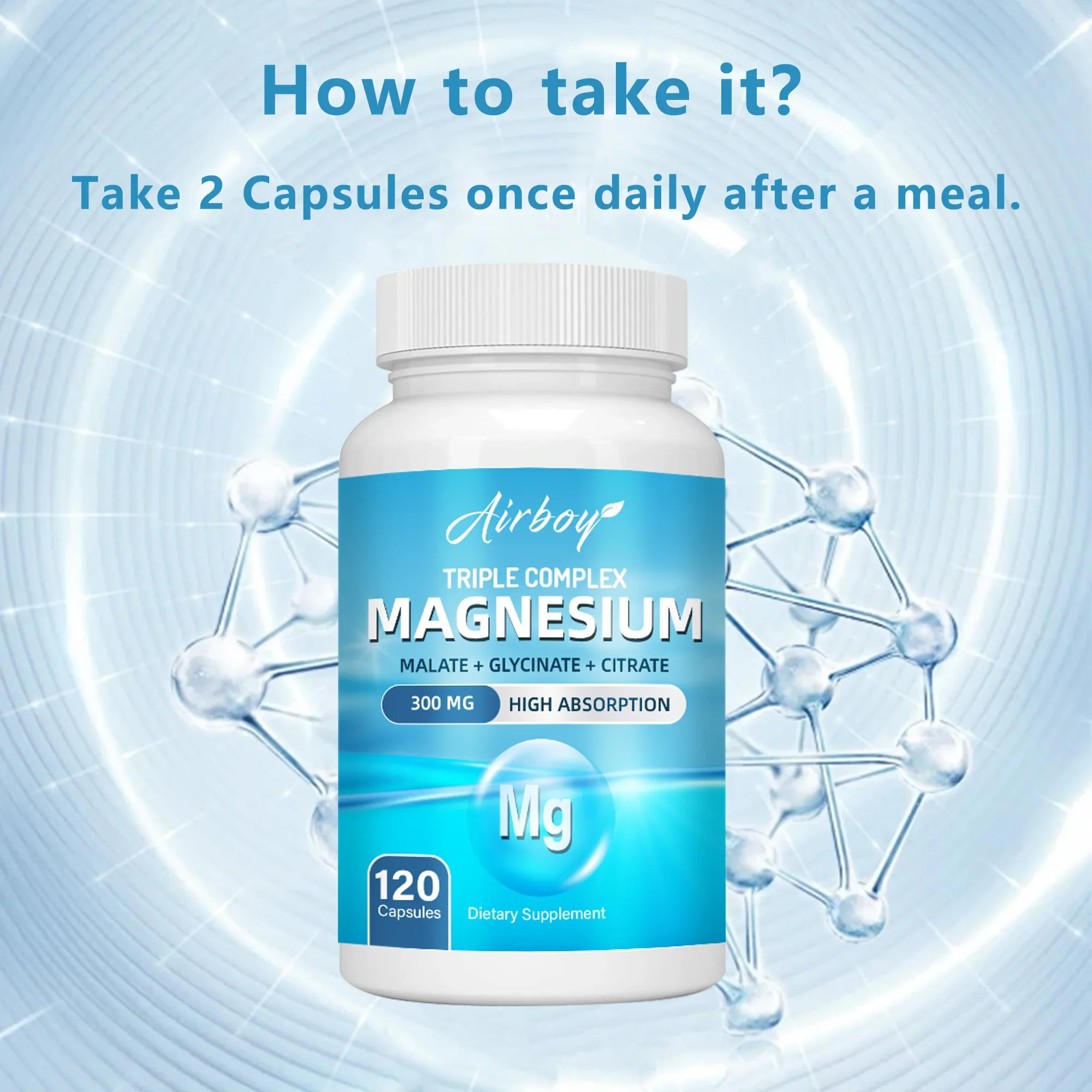 مجمع المغنيسيوم الثلاثي - مكمل صحة العظام والعضلات والقلب، دعم النوم، تخفيف التوتر، استرخاء العضلات - 120 كبسولة