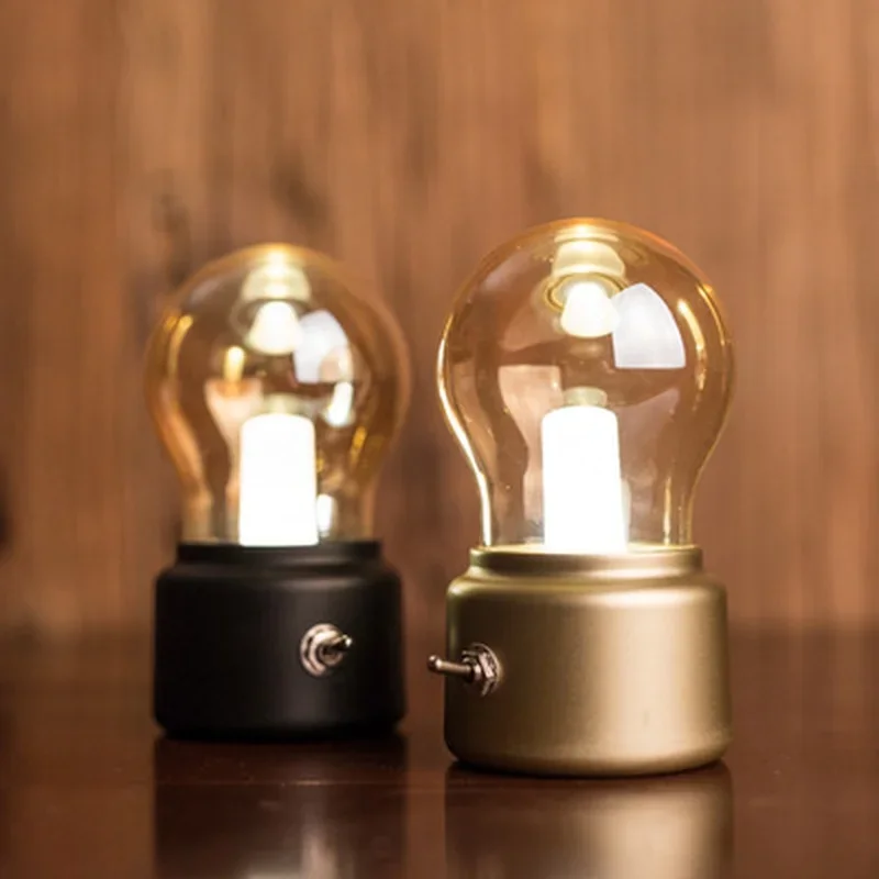 Retro LED Bulb Night Light Retro USB Rechargeable Battery Mood Lamp Writing Desk Lamp Portable Bedside Lamp
