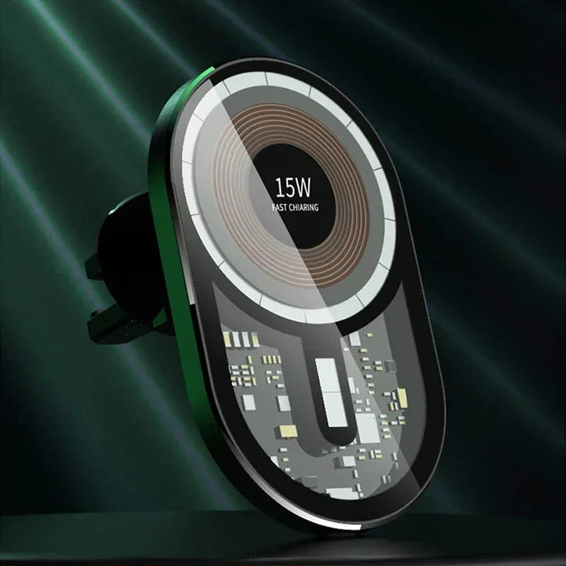 

15W Transparent Car Magnetic Wireless Chargers Air Vent Phone Holder For iphone 12 13 14 15 ProMax Stand Fast Charging Charger