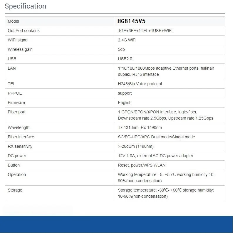 Brand New  HG8145V5 EPON ONU GPON ONU XPON 5V5 Modem Router Blue port English Firmware with WIFI