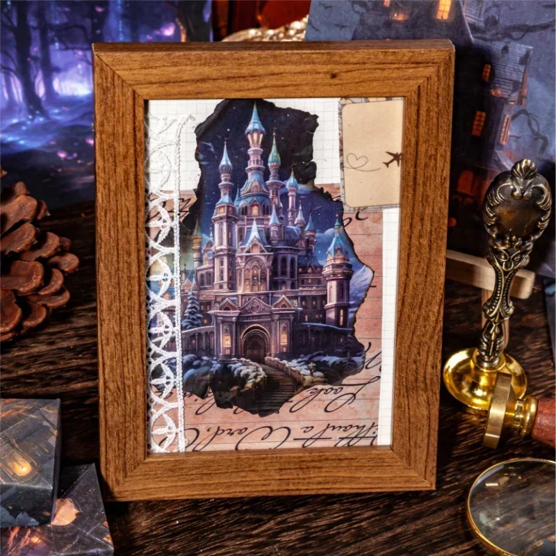 30 Pieces Castle Legend Series Material Paper Hand Ledger Decoration Message Collage DIY Handbook Planner Card Making Supplies