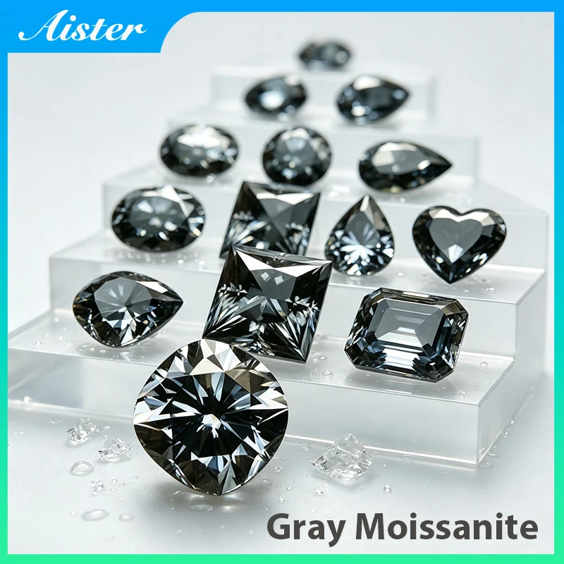 Gray Moissanite Stones with GRA Certificate 0.5-5.0ct Round/Pear/Oval/Emerald/Heart/Cushion/Princess/Asscher/Radiant Cut