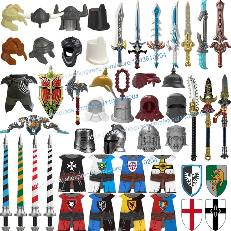 Medieval Soldiers Knights Figure Accessories Building Block Shield Guardian Axe Sword Spear Warrior Armor Assembly Brick Toy E04